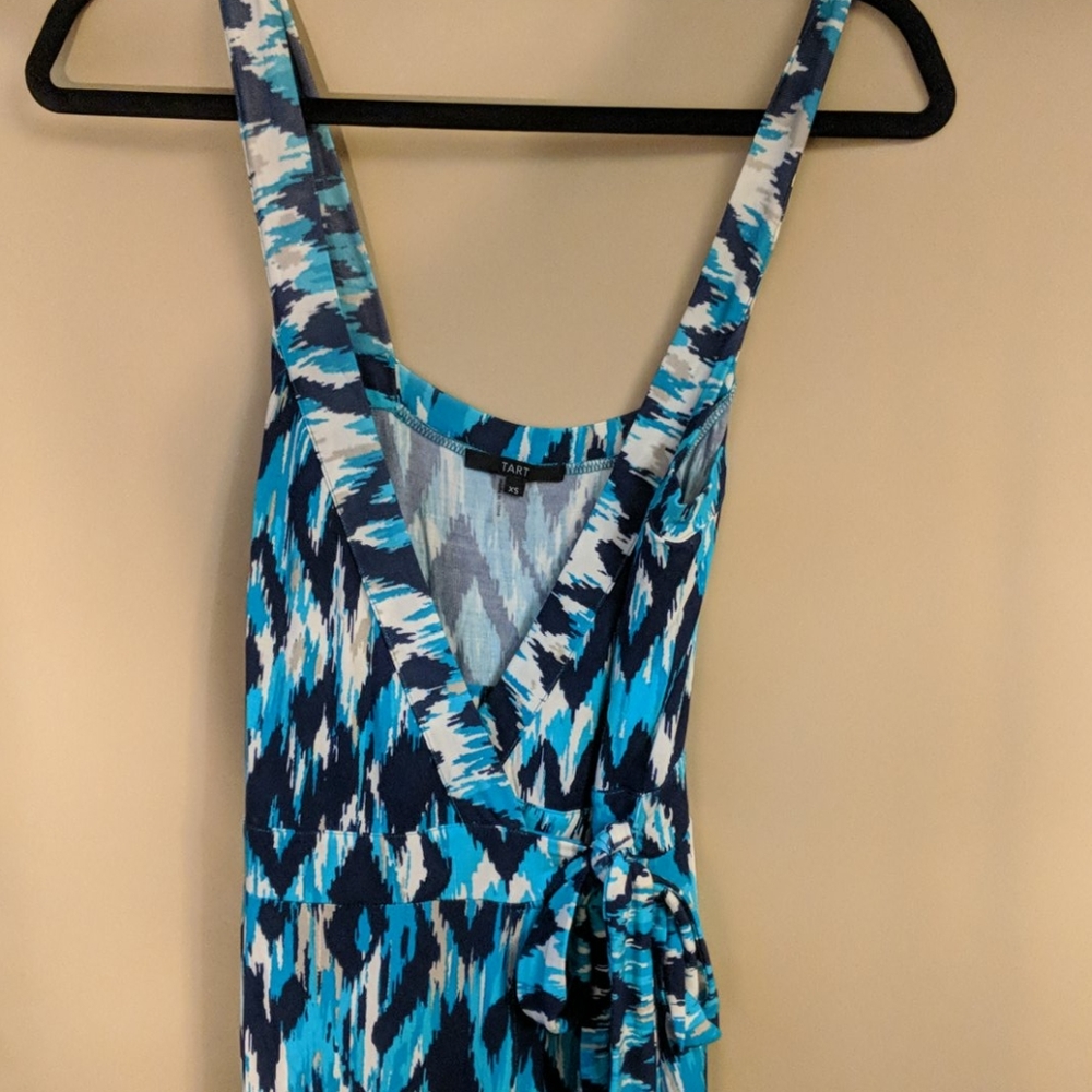 TART blue patterned maxi wrap dress.